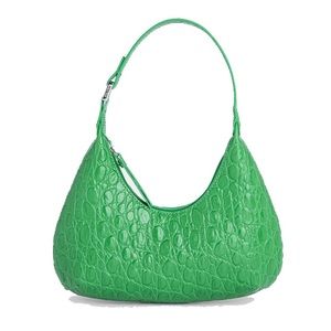 By Far Baby Amber Emerald Circular Croco Embossed Leather Bag